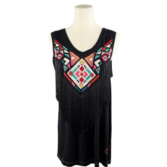 Double D Ranch Embroidered Beaded Fringe Tank Top | Black | Western Cowgirl | S - Picture 5 of 11